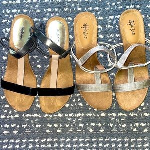 2 very gently used sandals - like new. No scuffs or scratches.
